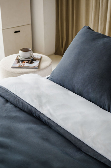 Egyptisch katoenen dekbedovertrek grijs met wit